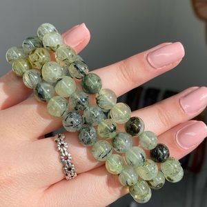 Prehnite with Black Tourmaline Crystal Bracelet 1pc 8mm